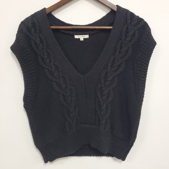 Z Supply Sweaters - Z Supply Womens Cable Knit Old Money Sweater Vest‎ Size L Black Tennis Preppy
